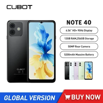 Ультратонкие смартфоны Cubot Note 40 Восьмиядерный 12 ГБ + 256 ГБ 6,56-дюймовый HD 50-Мегапиксельная Камера 5200 мАч Android 13,0 Мобильный телефон Face ID GPS