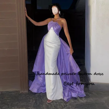 Фиолетово-белые атласные вечерние платья 