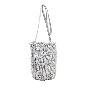 Хит продаж, серебряная плиссированная сумка на шнурке, модная и универсальная сумка через плечо, высококачественная текстурная сумка-мешок