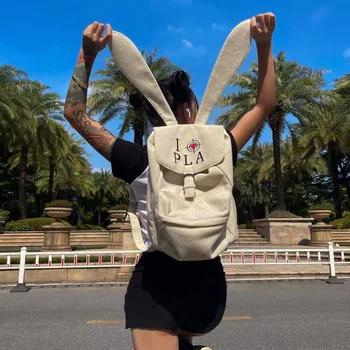 Школьный Женский рюкзак с буквенным принтом Kawaii Rabbit Y2k В Корейском стиле, Рюкзак для девочек, Милая Мини-Квадратная Женская Школьная сумка