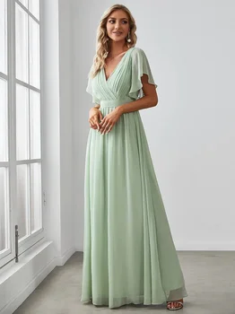 Элегантные вечерние платья, шифоновое платье в пол с V-образным вырезом и коротким рукавом, 2024, когда-либо красивое простое женское платье для выпускного вечера